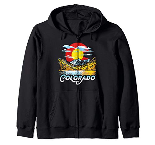 Vintage Colorado Flag Maroon Bells Retro Mountains Graphic Zip Hoodie
