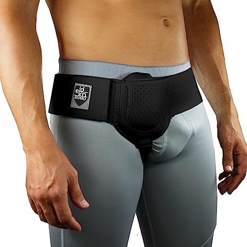 Everyday Medical Inguinal Hernia Support Belt for Men I Fits Left or Right Side I Post Surgery Men and Womens Hernia Support Truss for Inguinal, Groin Hernias I Adjustable Waist Strap I Black | S/M