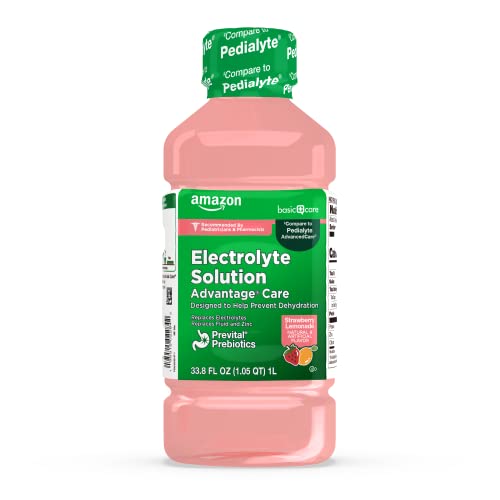 Amazon Basic Care Advantage Care Electrolyte Solution with Prevital Prebiotics, Strawberry Lemonade, Hydration Drink, Replenish Electrolytes, Fluid & Zinc, 33.8 Fl Oz