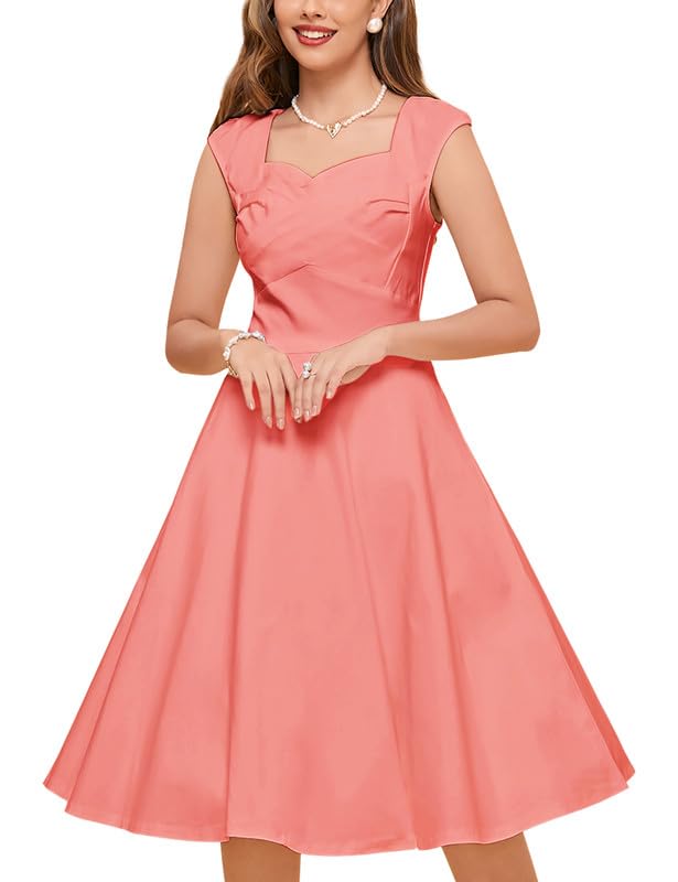 MUXXN Women's Spring Garden Party Dresses BBW Plus Size Pure Stretchy Knee Length Sheath Dress (Peach XL)