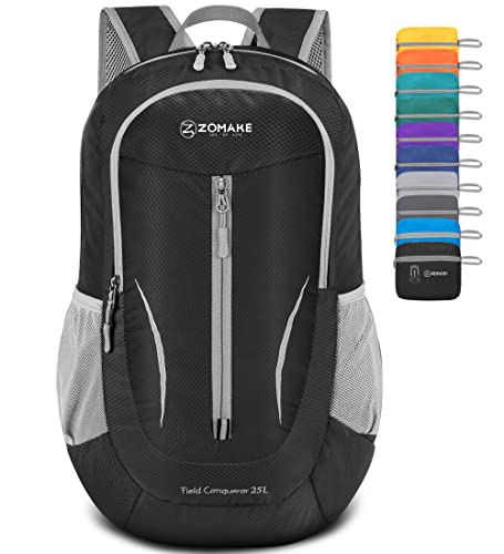 ZOMAKE Ultra Lightweight Packable Backpack 25L - Foldable Hiking Backpacks Water Resistant Small Folding Daypack for Travel(Black)