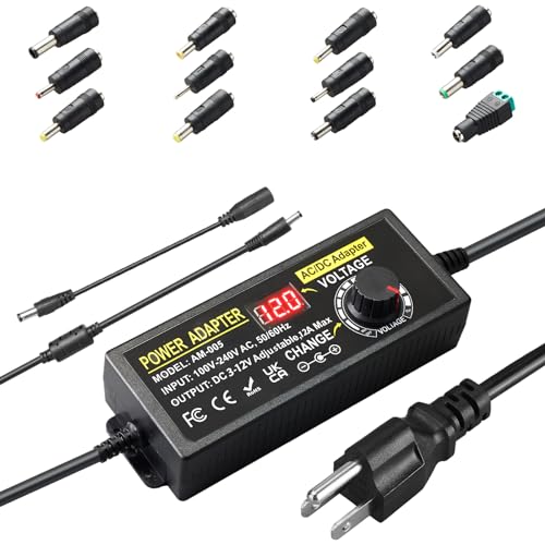 Universal Power Supply Adjustable 3V~12V 12A 144W Variable Switching Power Adapter 100V-240V AC to DC Converter Transformer with 14 Tips&Polarity Converter,LED Voltage Display3V4V5V6V7V8V9V10V11V12V