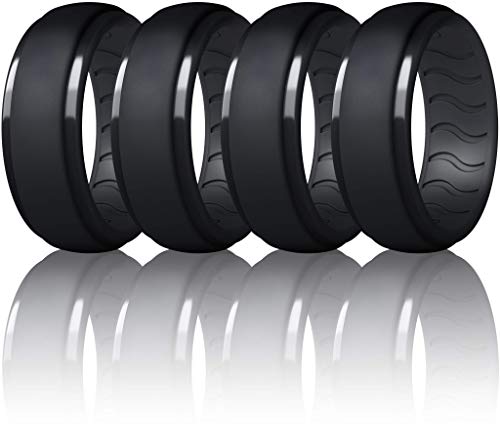 Dookeh Breathable Silicone Wedding Rings for Men - Skin Safe Mens Rubber Wedding Bands - Improved Design for Crossfit Workout Swimming Firefighters Military (All Black, Size 9)