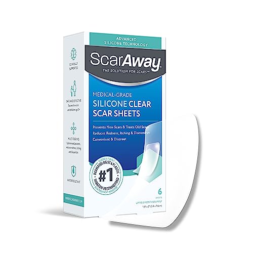 ScarAway Advanced Clear Silicone Scar Sheets, 6 Medical Grade Silicone Strips (1.5' x 3') Surgical, Body & Acne Hypertrophic & Keloid Scar Treatment