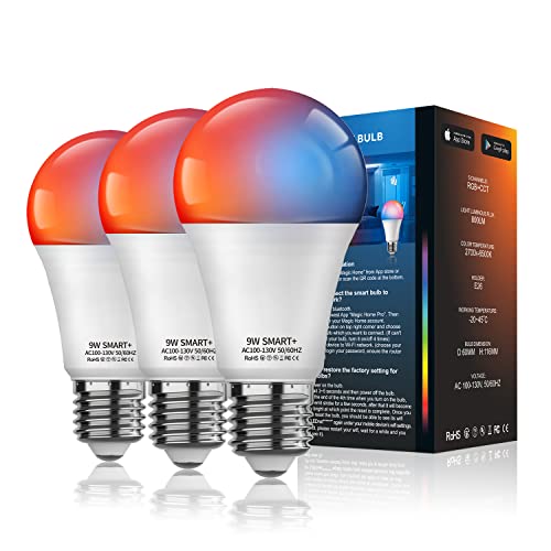 MagicLight Smart Light Bulbs, A19/E26 800LM Color Changing LED Light Bulbs, WiFi & Bluetooth 5.0, RGBCW Dimmable Light Bulb No Hub Required, Work with Alexa Google Home, 3Pack