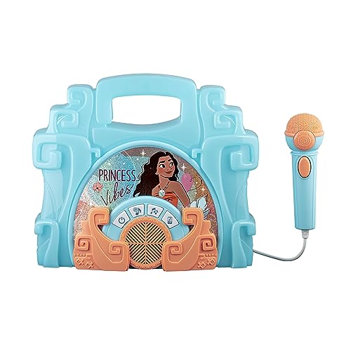 eKids Disney Moana Sing Along Boom box Speaker with Microphone For Fans of Moana Toys, Kids Karaoke Machine with Built in Music and Flashing Lights