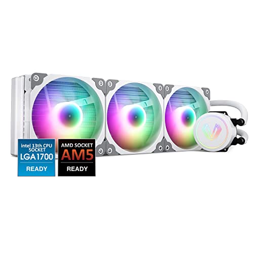Vetroo V360 White 360mm CPU Water Liquid Cooler AMD/Intel LGA1200 Ready All-in-One Cooling System w/Controller 3X 120mm ARGB Motherboard Sync Fans High Efficiency 360mm Radiator
