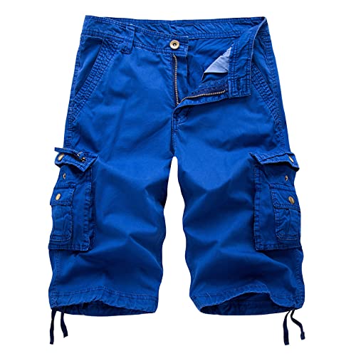 Today 2023 Cargo Shorts for Men Relaxed Fit Cotton Work Shorts with Multi Pockets Summer Lounge Shorts Deal of The Day Clearance Blue M