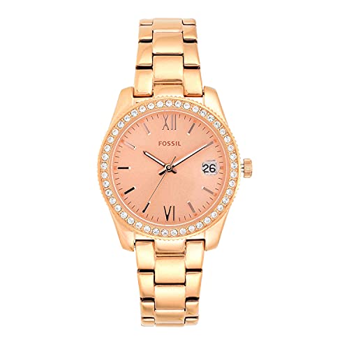 Fossil Women's Scarlette Mini Quartz Stainless Steel Three-Hand Watch, Color: Rose Gold Glitz (Model: ES4318)