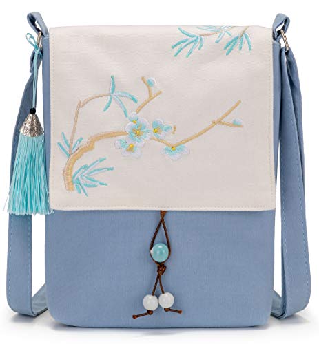 Crest Design Cute Canvas Crossbody Bag Shoulder Bag Purse for Girl Teenage (Blue Plum-L)