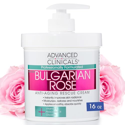 Advanced Clinicals Bulgarian Rose Anti Aging Vitamin E Moisturizer Body Lotion & Face Cream | Body Butter Cream | Skin Brightening + Tightening Lotion | Body Skin Care Products For Women, Large 16 Oz