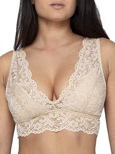 Smart & Sexy Women's Signature Lace Deep V Neck Wireless Bralette, Bralettes For Women With Support, Bralettes and Bralette Pack In the Buff M