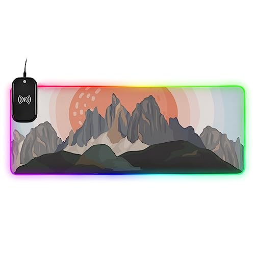 Mountain View Landscape Sunrise Wireless Charging Mouse Pad for Mobile Phone Extra Large Gaming Mousepad with 13 Lighting Modes Mouse Mat for Gaming MacBook PC Laptop Desk Office Home