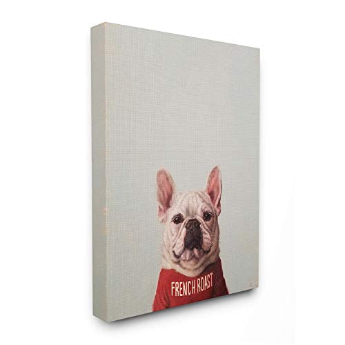 Stupell Industries Bulldog in French Roast T-Shirt Dog Pun Wall Art, 16 x 20, Grey