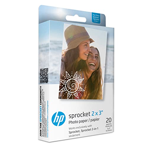 HP Sprocket 2x3' Premium Zink Sticky Back Photo Paper (20 Sheets) Compatible with HP Sprocket Photo Printers, White