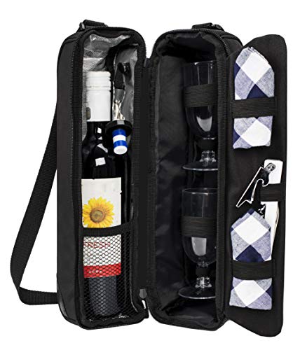ALLCAMP Wine Tote Bag with Cooler Compartment，Picnic Set Carrying Two Sets of Tableware