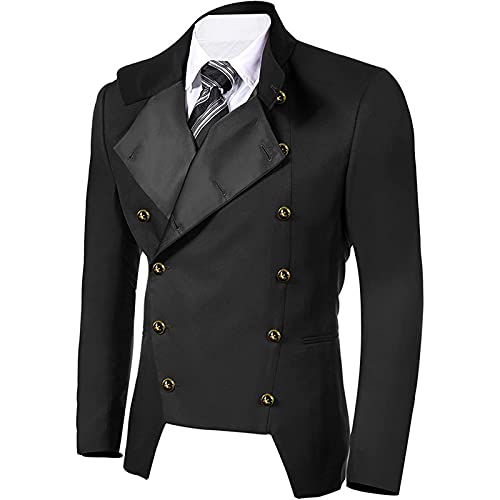 Halloween Mens Tuxedo Steampunk Vintage Tailcoat Jacket Gothic Swallowtail Suit Jacket Party Show Button Tux Coat