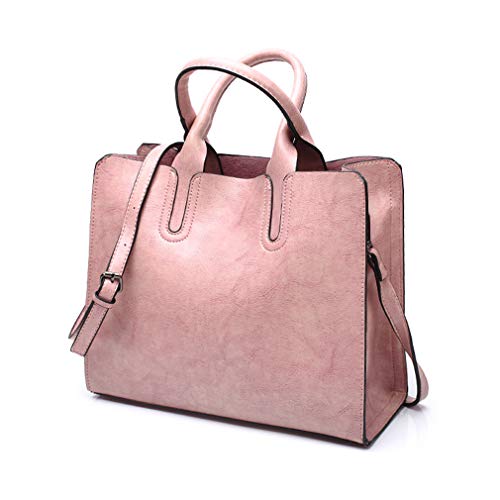 Pahajim Tote Handbags for Women Large Capacity Work PU Leather Bucket Purse Designer Satchel Hobo Shoulder Bags(Pink)