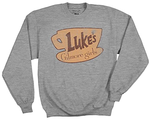 Ripple Junction Gilmore Girls Adult Unisex Vintage Luke's Diner Coffee Logo Fleece Crewneck Pullover Sweatshirt for Women, Men Heather Grey