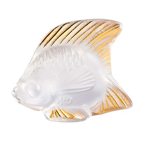 Lalique Crystal Clear and Gold Stamped Fish Sculpture