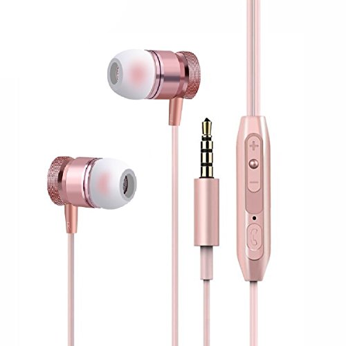 Extra Bass Metal Housing Wired Earphones Headphones，Metal Magnetic Headset with Mic Heave Bass Stereo Noise isolating Wired Earbuds for Android iOS iPhone with 3.5MM Jack (Rose Gold) Potronic