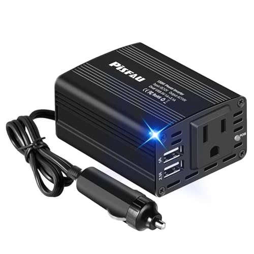 150W Power Inverter 12V DC to 110V AC Car Plug Adapter Outlet Converter with 3.1A Dual USB AC car Charger for Laptop Computer Black