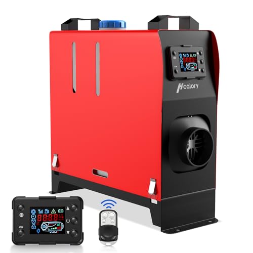 HCALORY 12V 8KW Diesel Heater All-in-one Car Heater Single Hole with Remote Control Digital Monitor for Car Trucks Boat Bus RV and Trailer, Red