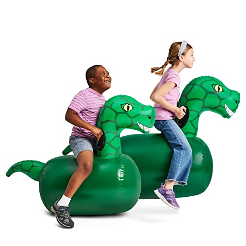 Hearthsong Hop 'n Go Inflatable Bouncing Ride-On, 48' L x 20' W x 42' H, Set of 2, Outdoor Play, Ages 5 and Up, Dinosaurs