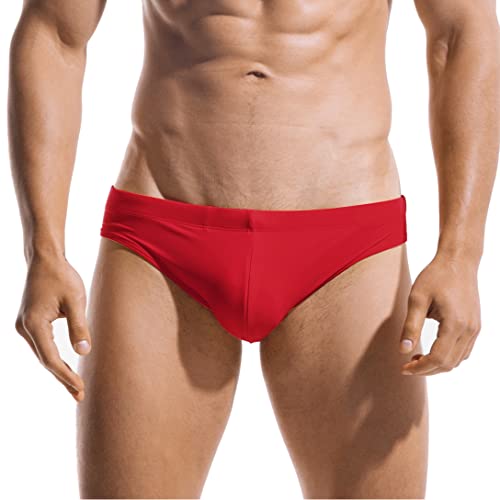 AIMPACT Mens Swim Briefs Solid Bikini Swimwear Quick Dry Trunks Surf Bathing Swimsuit for Men (PureRedL)