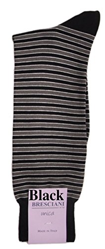 Bresciani 1970 Eleganzia di Milano Horizontal Stripe Mid-Calf Cotton Socks One Pair Black