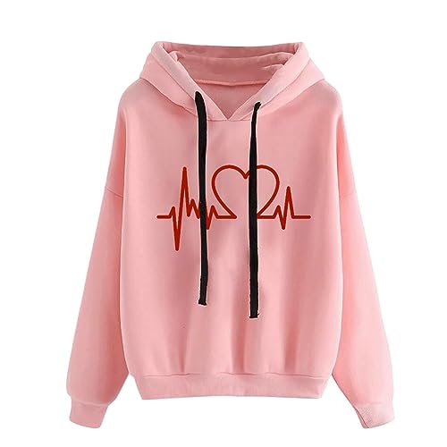 NaRHbrg Women'S Hoodie Sweatshirts Casual Heart Graphic Print Hooded Pullover Long Sleeve Sweater Fashion Loose Blouses Tops Women Long Sleeve Shirts Tee Tunic Tops Blouses Casual Slim Fitted