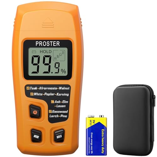 Proster Wood Moisture Meter - Digital Moisture Detector Moisture Tester, Pin-Type Water Leak Detector Damp Tester for Wood Firewood Paper Floor