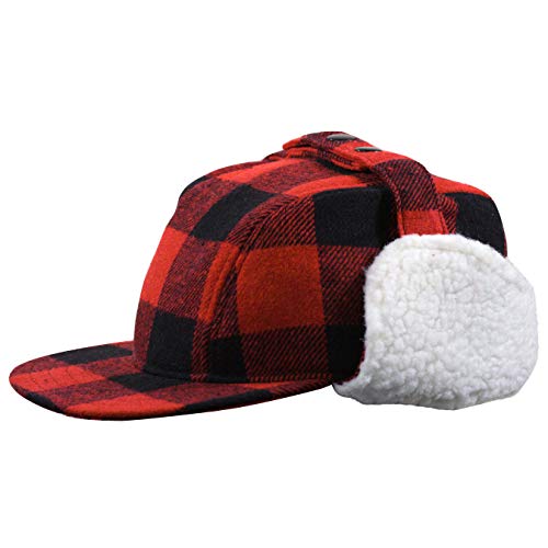 Levine Hats Men's Wool Plaid Elmer Fudd Hat with Sherpa Earflaps Hunting Cap (XLarge - fits 7 1/2 to 7 5/8, Red/Black)
