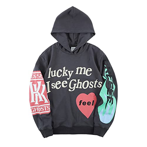 DONCARE Lucky I See Ghosts Hoodie Kids See Ghosts Men's West Rapper Grey Sweatshirt