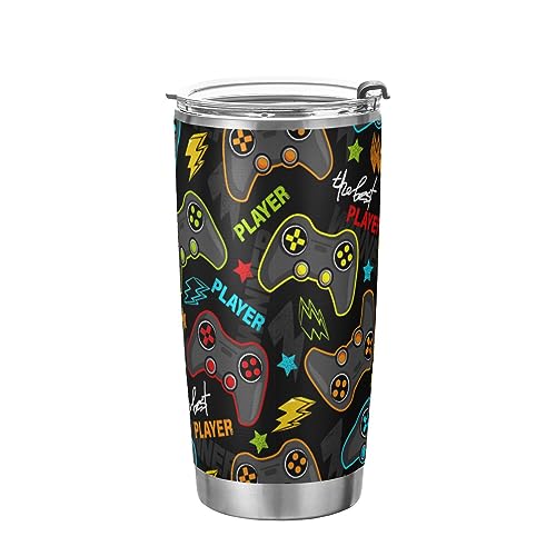 Abstract Joystick Game Stainless Tumbler Insulated Coffee Cups with Lid and Straw Travel Mug for Hot and Cold Drinks 20oz
