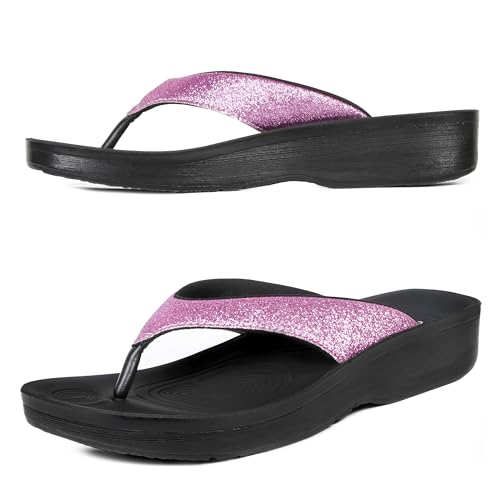 AEROTHOTIC Womens Slip On Lightweight Plantar Fasciitis Orthotic Flip Flops Comfortable Walking Outdoor Beach Ladies Arch Support Summer Thong Sandals (Crystal Purple, size 9)