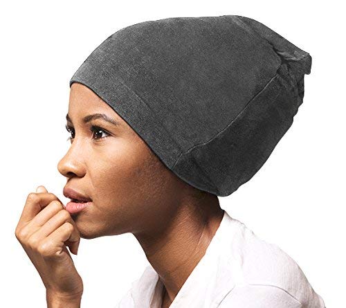 ADAMA Satin Lined Jersey Beanie, Ultra Soft, Fashionable Hipster Chic, Satin Lining Prevents Breakage and Tangling, Day and Night Hair Defense, Gray, Standard