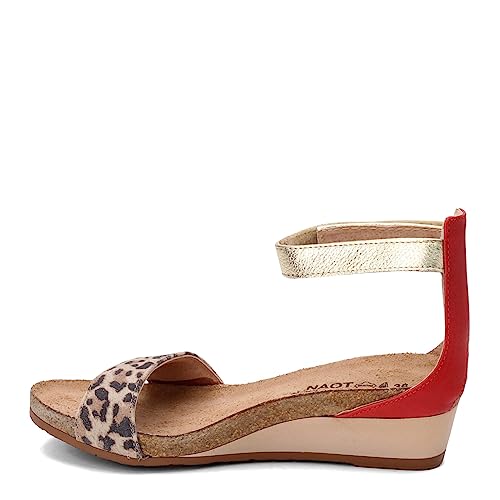 NAOT Women's Pixie Wedge Cheetah/Kiss Red/Gold Leather 9-9.5 N US