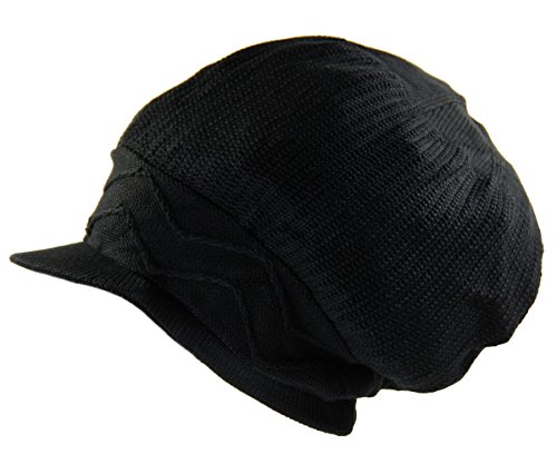 100% Cotton Rasta Dreadlock Wave Beanie Visor (Black)