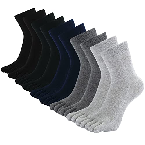 CaiDieNu Mens Toe Socks Cotton Athletic Running Five Finger Crew Socks