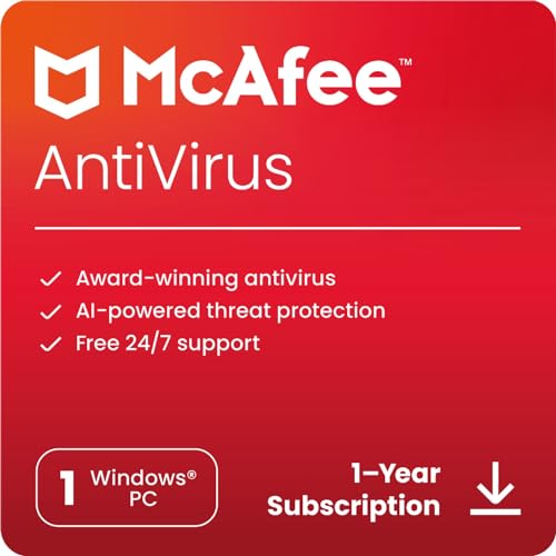 McAfee AntiVirus Protection 2024 Ready | 1 PC (Windows)| Cybersecurity software includes Antivirus Protection, Internet Security Software | 1 Year Subscription | Download