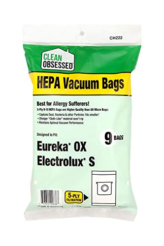 Clean Obsessed H-10 HEPA Bags Fits Eureka OX & Electrolux S - 9 Cloth-Like HEPA Bags Per Package