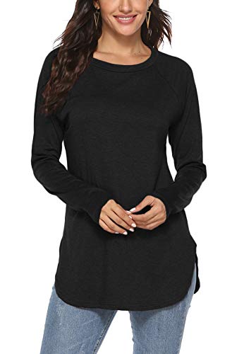 Newchoice Fall Clothes for Women,Loose Batwing Dolman Sleeve Basic Layering Tunic Tops (M,Black)