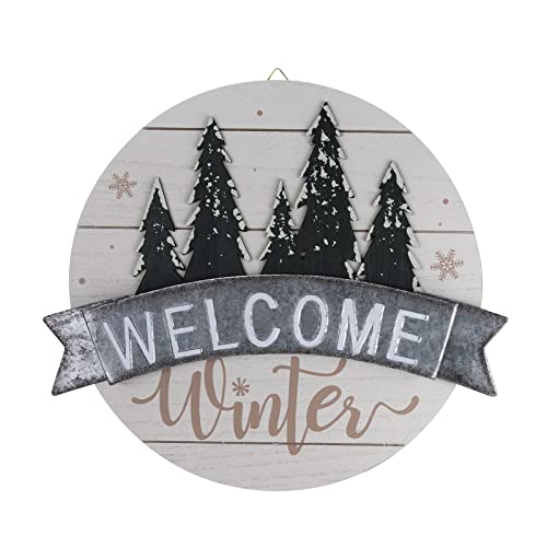 Sfozstra Winter Welcome Sign, 'Welcome Winter' Front Door Decorative Welcome Sign, Hangable Outdoor Decorations, Elegant Christmas Thanksgiving Gifts. Winter Welcome Sign Iron Door Hanging (White)