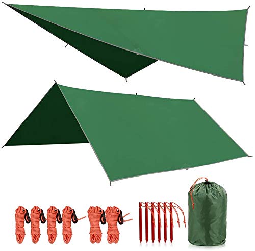 REDCAMP Hammock Rain Fly Camping Tarp Waterproof, 10x10ft Lightweight Backpacking Rain Tarp Shelter for Hiking Outdoor, Green