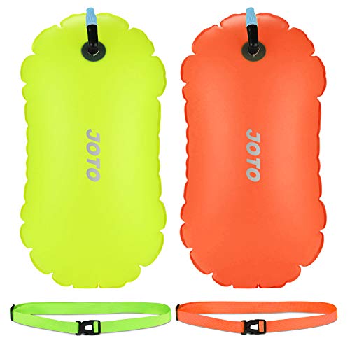 2 Pack JOTO Swim Buoy Float, Swimming Bubble Safety Float with Adjustable Waist Belt for Open Water Swimming, Safe Swim Training, Triathletes, Kayaking, Snorkeling -Neonyellow & Orange