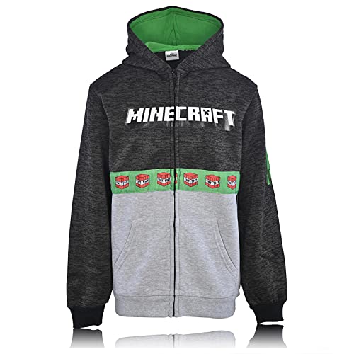 Minecraft Boys Video Game Hoodie - Black and Green Creeper Face - Official Sweatshirt (Green Grey, S-5/6)