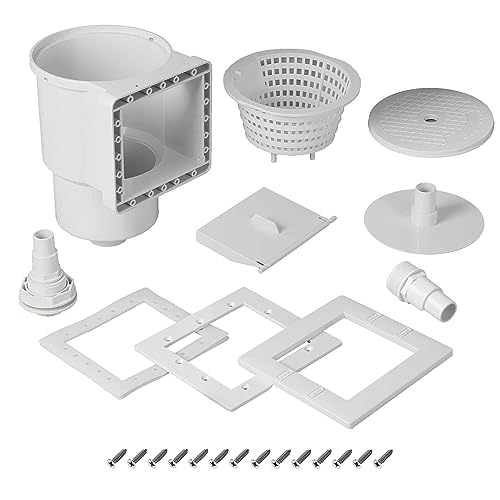 (Complete Set) Universal Fit Above Ground Pool Skimmer (White) - Pool Skimmer Accessory Kit - ABS Plastic Thru-Wall Skimmer with Accessories - Opening Width 6' Fits All Standard Pool Wall Cutouts