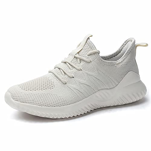 Women's Ladies Tennis Shoes Running Walking Sneakers Work Casual Comfor Lightweight Slip-on Gym Trainers Beige