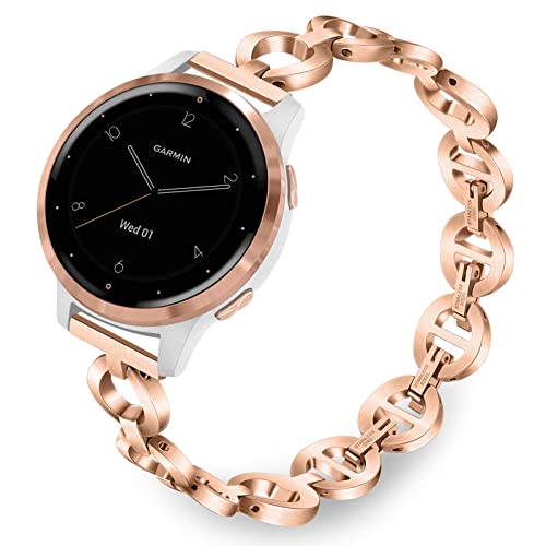 TRUMiRR Band for Garmin Vivoactive 4S / Venu 2S / Venu 3S / Vivomove 3S / Forerunner 265S Women Smart Watch, 18mm Rose Gold Stainless Steel Watchband for Fossil Women's Gen 6 42mm / Gen 5E 42mm